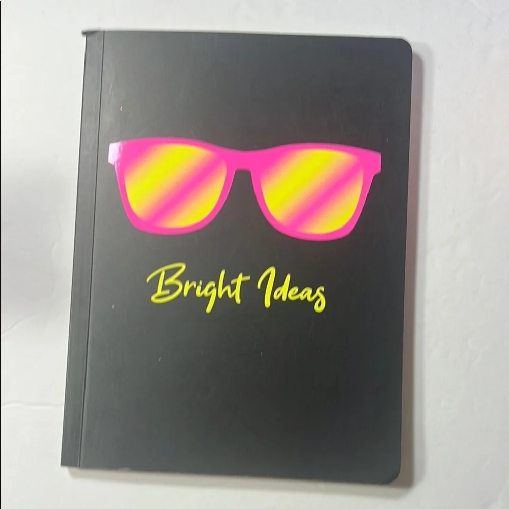 Black Notebook with Pink and Yellow Sunglasses Design Neon Pink and yellow